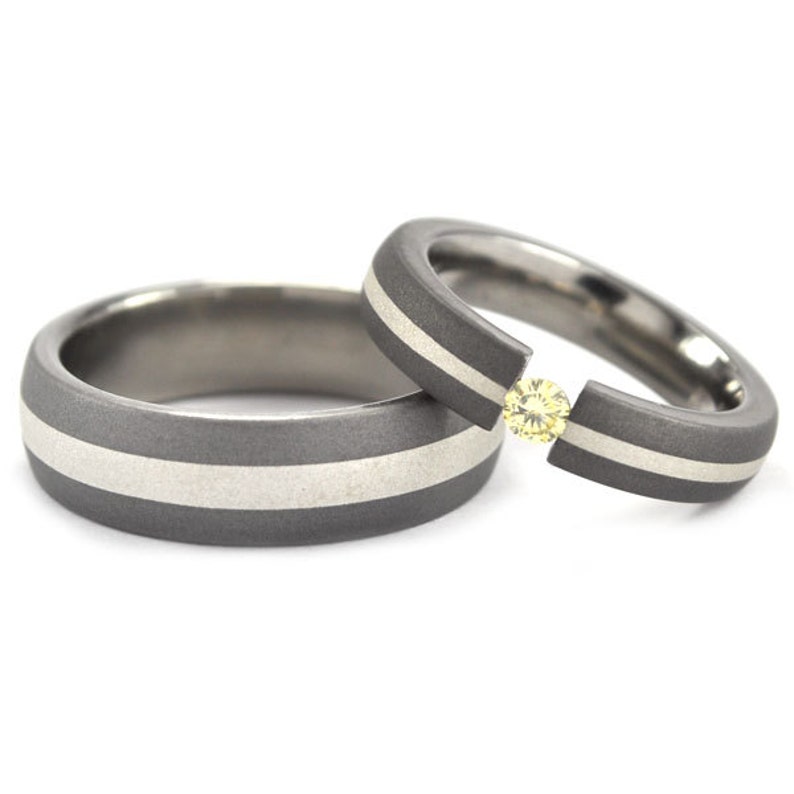 Matching Titanium Rings Matching 6 Mm and 4 Mm Titanium Rings With Sterling Silver Inlay ...