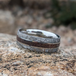 8mm Dinosaur Bone and Gibeon Meteorite Ring, Custom Made Meteorite Wedding Band