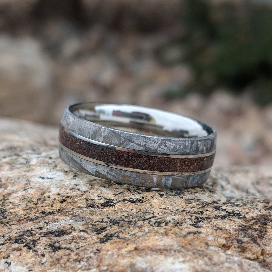 Titanium Tension Set Meteorite Men's Ring Custom Made Band