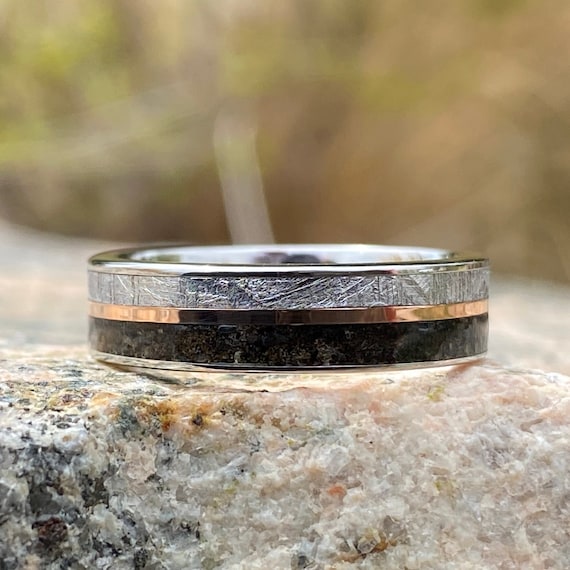 Handmade 8mm Woodgrain Damascus steel band with an off cente | Diny's  Jewelers | Middleton, WI