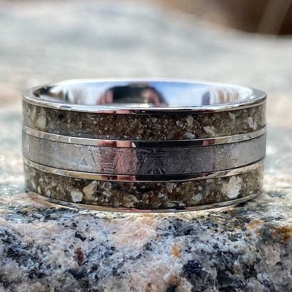 Titanium Tension Set Meteorite Men's Ring Custom Made Band