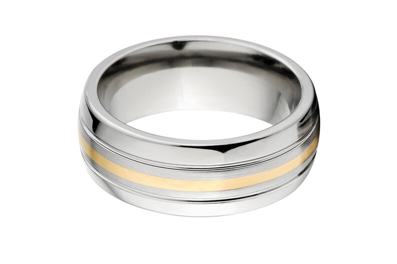 Free Sizing Jewelry 4-17 New 7mm Titanium Wedding Ring With 14k Yellow Gold Inlay 7HR2SG11GBR-14K INLAY