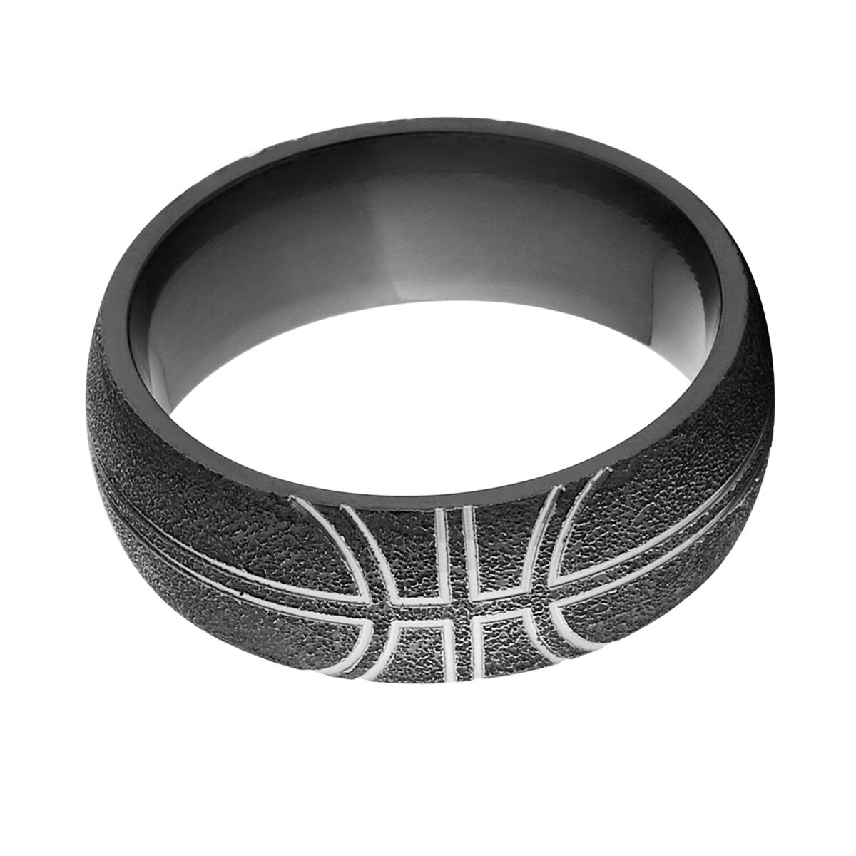 Vivaday Anello da basket arancione | Anello sportivo a fascia | Gioielli in acciaio inossidabile nero per appassionati di basket, giocatori e fan per compleanni, anniversari ed eventi celebrativi