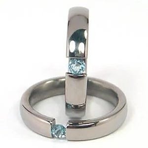 Anel de tensão de titânio de 4 mm, pulseiras de água-marinha, anel moderno 4,5-11: Z4HR-P-Ten-Aquamarine