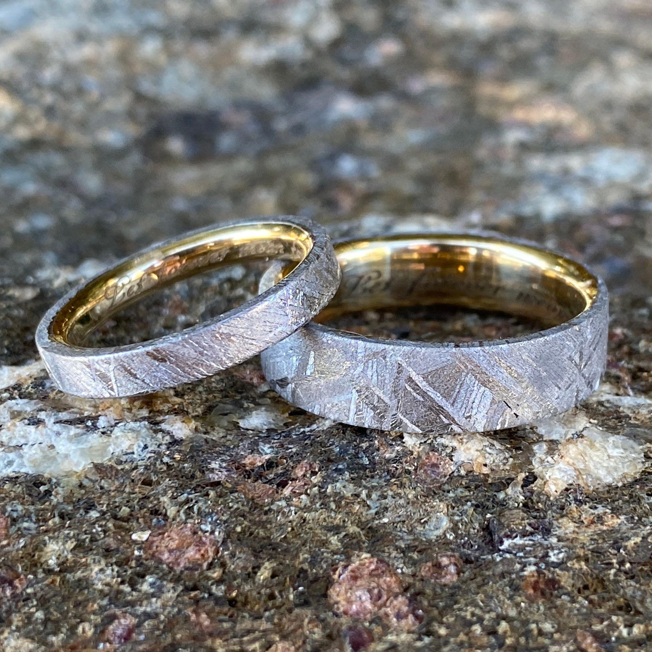 Couples Meteorite Wedding Bands- His Hers Wedding Ring Set- Promise Rings- Rose Gold Matching Wedding Rings- Romeo & Juliet