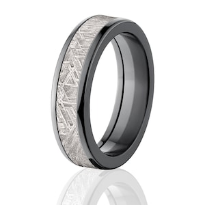 New 6mm Half Round Meteorite Ring with Black Zirconium Ring Gibeon Bands - BZ-6HR-Meteorite