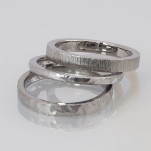 Custom Made Stackable Rings, Titanium Rings, Tree Bark Design, Rock Design: 3HRHB-2HRHB-3FTB-Stack