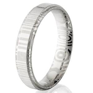 Handmade Damascus Steel Wedding Band, 5mm Brushed Ring, Unique Comfort Fit
