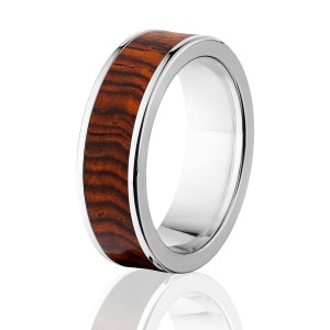 New Cocobolo Wood Rings, Exotic Hard Wood Wedding Band w/ Comfort Fit: 7F_Cocobolo Wood