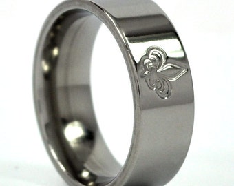 New 7 mm Titanium Ring - Fleur-de-Lis Bands, Fleur de lis ring: 7F-Saints-P