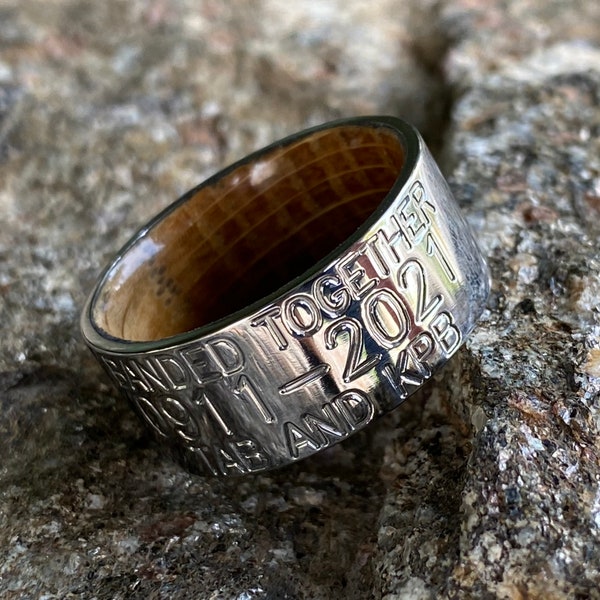 Personalized Duck Band With Whiskey Barrel Sleeve - USA Made Custom Wedding Bands & Rings