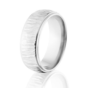 8 mm Custom Made Cobalt Wedding Band with a Tree-Bark Finish - Cobalt Ring USA Made Mens Wedding Band