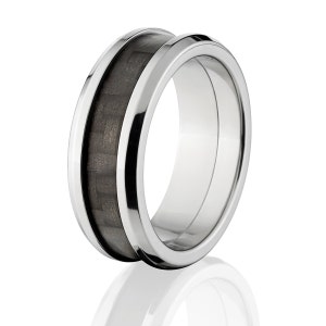 8mm wide Carbon Fiber Rings w/ High Polish Finish, Carbon Fiber Wedding Bands: Carbon Fiber Ring 8FT Ti P