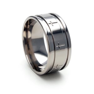 New 10 mm Christian Cross Titanium Ring: 10F2WG-CROSSAROUNDRING