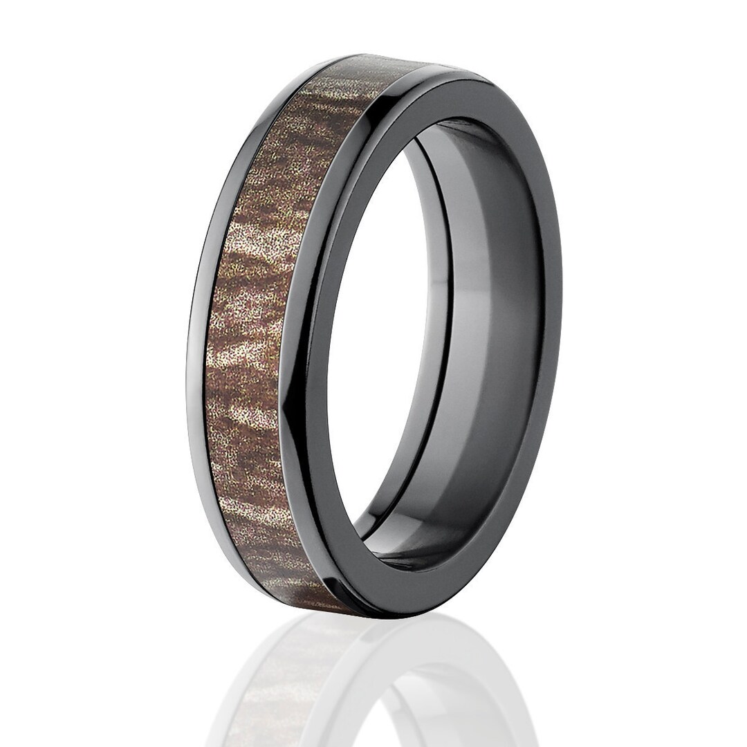 New 6MM Rounded Branded Mossy Oak bottomland Black Zirconium Ring