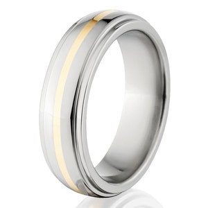 New 6mm Titanium Wedding Ring With 14k Yellow Gold Inlay, Modern Jewelry 4-17