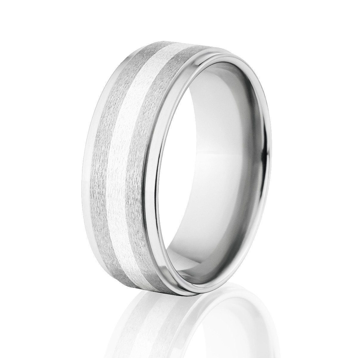 Personalized Inside Engraving Cobalt Wedding Band Ring 8mm Gold Tone Center With Shiny Personalized Inside Engraving Cobalt Wedding Band Ring 8mm Gold Tone Center With Shiny