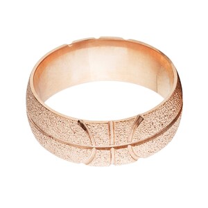 14k Rose Gold Basketball Rings, Custom Basketball Wedding Bands Sku: RG-8HR-Basketball-Txt image 3