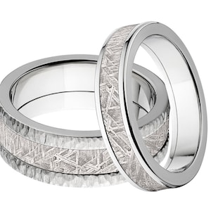Titanium Meteorite Ring Set, Custom Handcrafted Design, His and Hers Wedding Bands