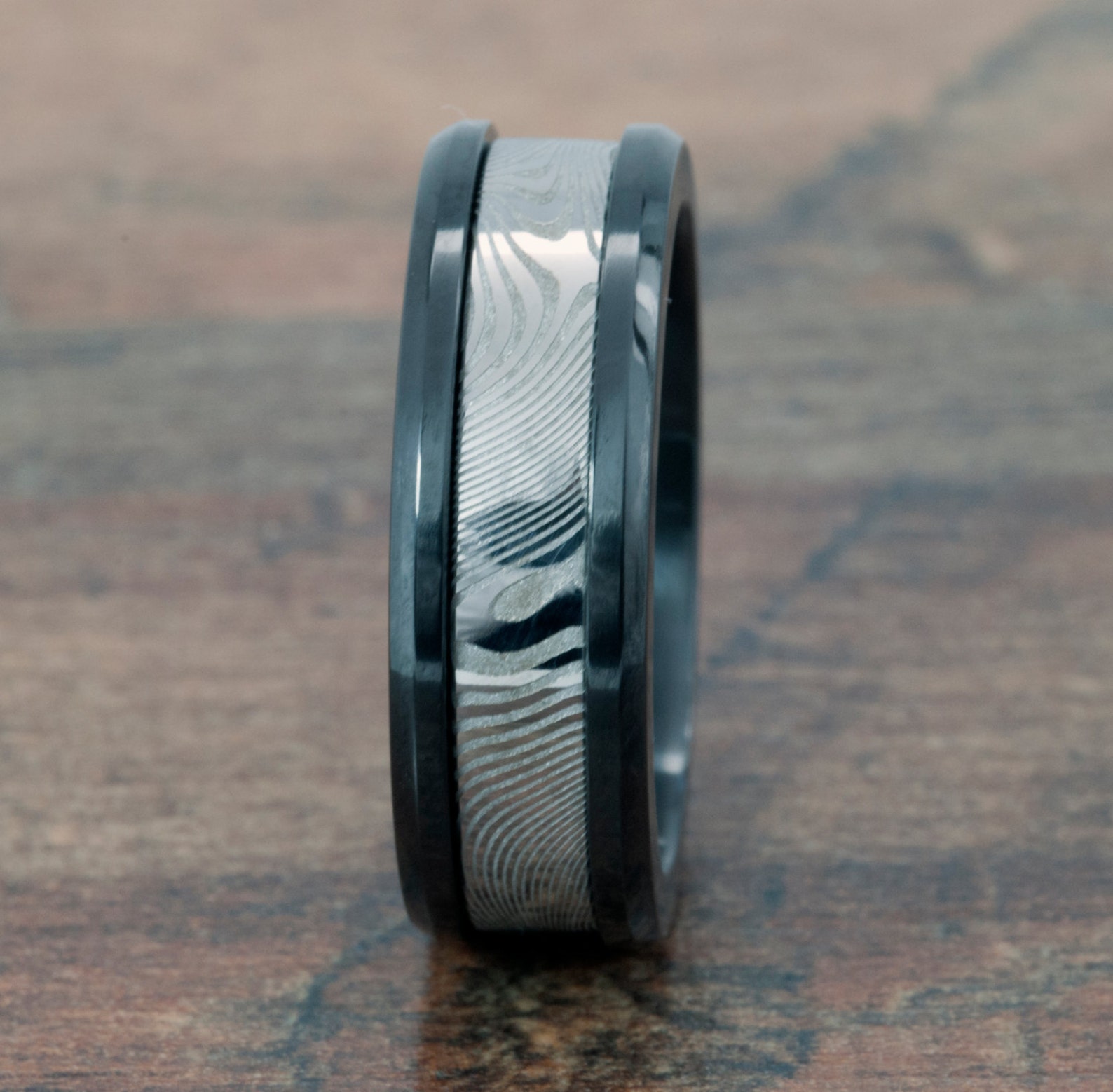 Damascus Steel Ring w/ Acid Etching and Black Zirconium Etsy