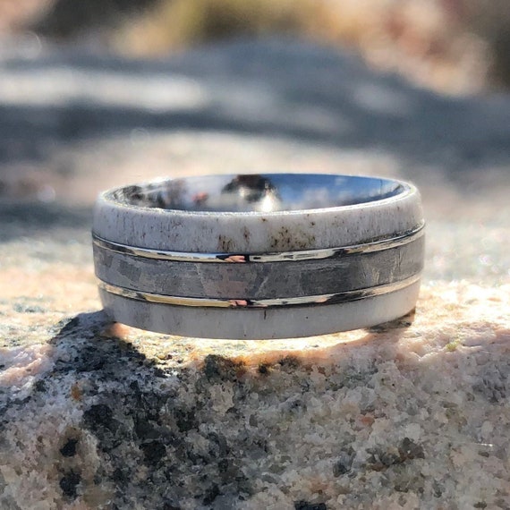 Titanium Tension Set Meteorite Men's Ring Custom Made Band