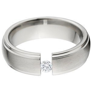 Titanium and Tension Set Matching Ring Set, His & Her's Ring Set: 6HRRC-ST, 6HRRC-B.25Tension-CZ image 3