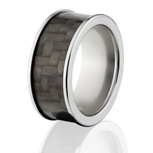 Carbon Fiber Inlay Ring w/ High Polish Finish in Titanium Carbon Fiber Ring : CF-9MM TI P