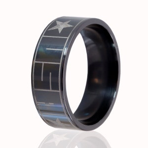 8mm USA Patriotic Ring, Black Zirconium Ring: BZ-8F-MS-StarsAndUSA