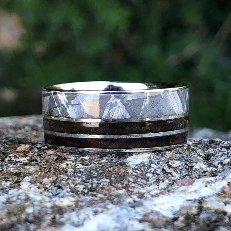 Gibeon Meteorite Wedding Band with Cobalt Chrome Sleeve  10mm image 0