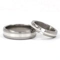 New Sterling Silver Inlay His and Hers Tension Set Titanium Wedding Rings: 6HR12G-B-SS.4HR11G-P-SS-TENS