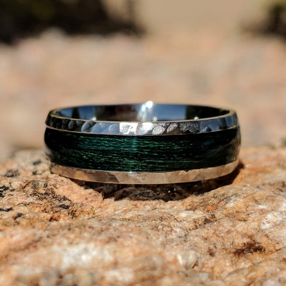 Forest Green Titanium Fishing Line Ring Custom Made Bands Fly