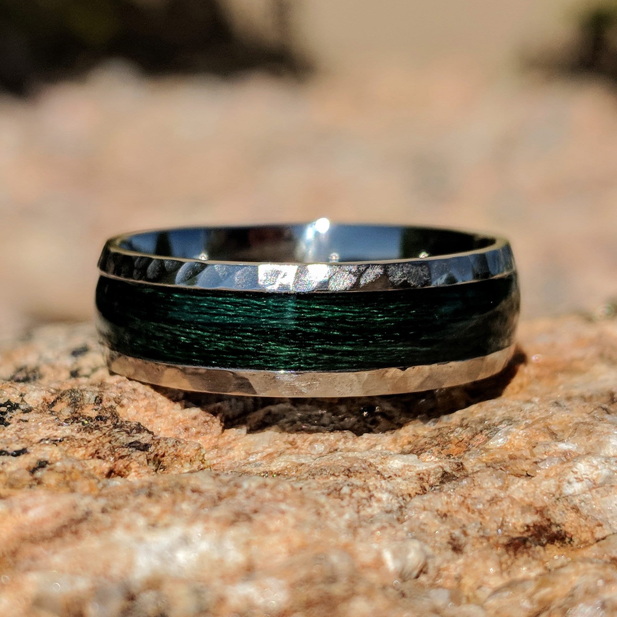 Fly Fishing Fusion: Forest Green Titanium Fishing Line Ring - Custom Made - USA-Made with Fast