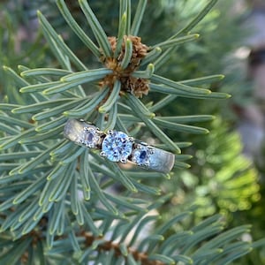 Authentic Gibeon Meteorite Engagement Ring with stunning Moissanite Round Center and Moonstone image 3