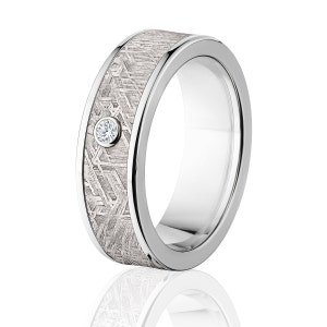 New 7mm Wide Meteorite Rings, Diamond Meteorite Wedding Rings - Impg-7F-Meteorite-Dia