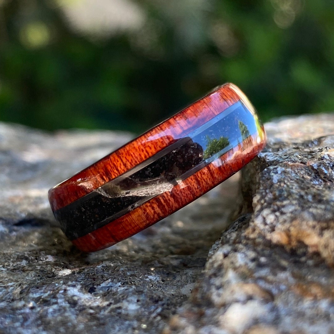 8mm Bloodwood Wedding Band With Dark Dinosaur Bone and Black - Etsy