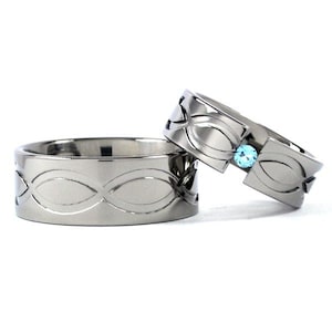 New Infinity His and Hers Tension Set Titanium Wedding Rings
