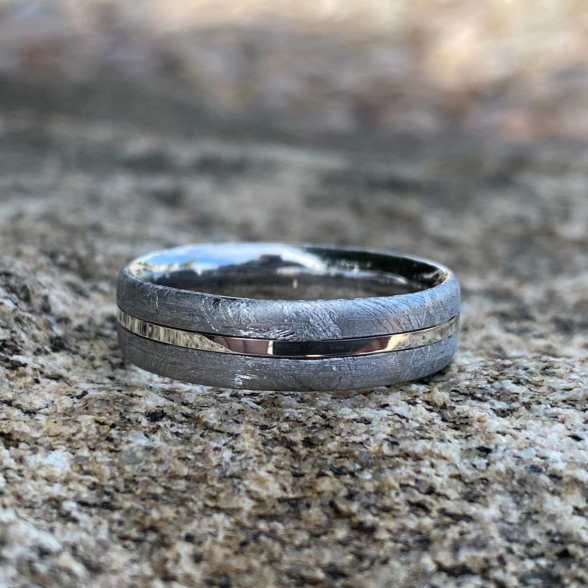 Gibeon Meteorite Wedding Band Custom Mens Rings 6mm Wide