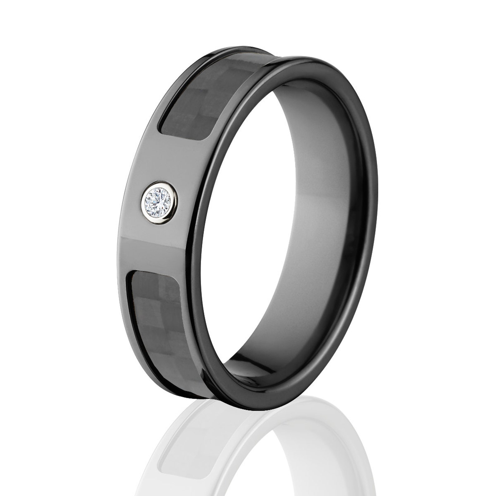Carbon Fiber Rings Diamond Carbon Fiber Wedding Rings Sku Etsy