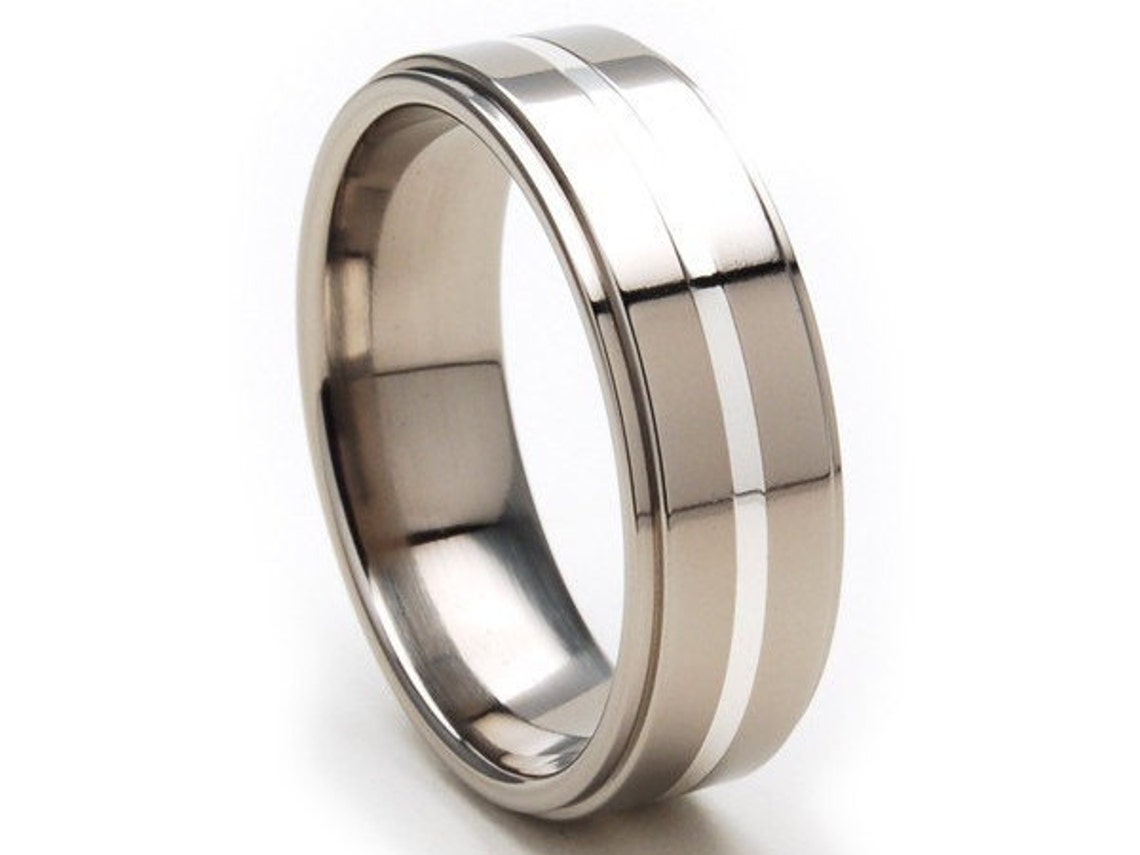 New Comfort Fit Band 7mm Titanium Ring Sterling Silver Etsy