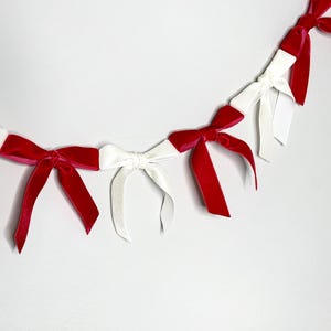 Velvet Bow Garland Party Decor , Bridal Decor , Baby Shower Wall Decor, Decor for Nursery Girl Room, Valentine&#39;s Decor