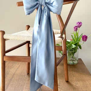 Blue Satin Chair Bow: Wedding, Birthday, Baby Shower Decor