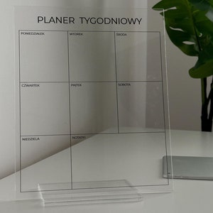 Acrylglas, weekplanner, weekplan, persoonlijke weekplanner, gezinsplanner, notities, afsprakenkalender. Schaafmachine Tygodniowy