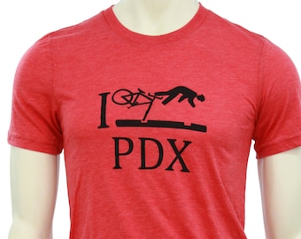 I Bike PDX | Soft Lightweight T shirt | Crew & V-neck | Crash PDX | Bicycle