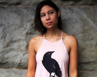 Crow bird | Ladies flowy high neck tank top | Raven bird