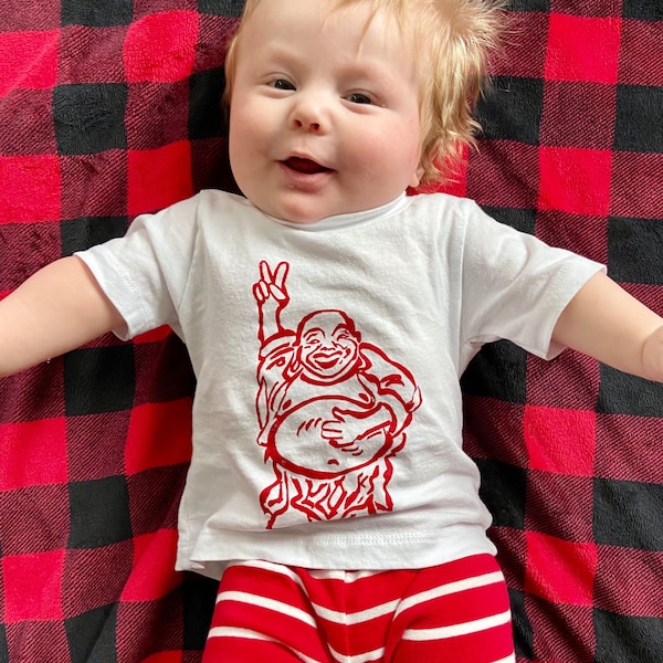 Happy Lucky Buddha | Infant & Toddler | Hotei | Peace Symbol | Soft Children Tees | Size 6mo - 4T