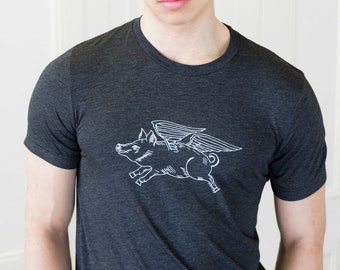 Flying Pig | Soft lightweight T Shirt | crew & V-neck | Sizes S - XXL