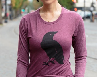 Crow | Long Sleeve T Shirt | Soft lightweight | Unisex size XS - 3XL | Bird | Raven