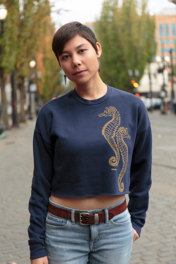 Seahorse 002 Cropped Fleece Sweater Spring and Autumn Jacket Soft