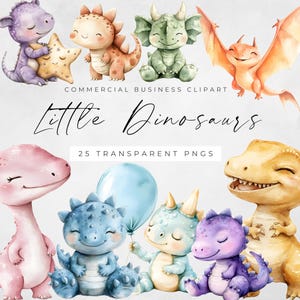 Kleine dinosaurussen - aquarel babydinosaurus clipart, pastel kinderkamer dinosaurussen, schattige dino png voor babyshower, kinderkamer, afdrukbare kunst