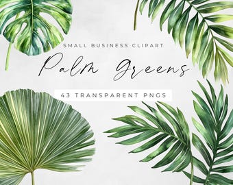 Watercolor Palm Leaf Clipart: Tropical Greenery PNG (Digital Download)